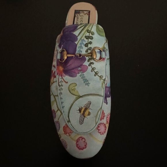 Gucci xSkilled Worker Flora Painted Princetown Slipper 39 Cloudy Blue Multicolor - Picture 3 of 9